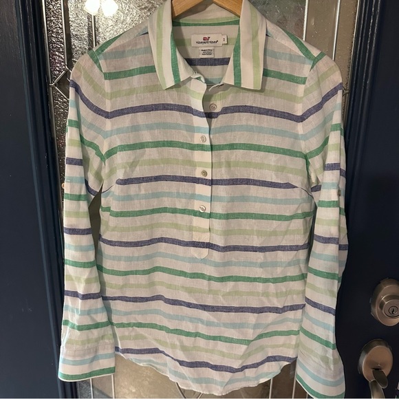 Vineyard vines size 2 linen cotton blend long sleeve tunic pearl buttons - Picture 1 of 5